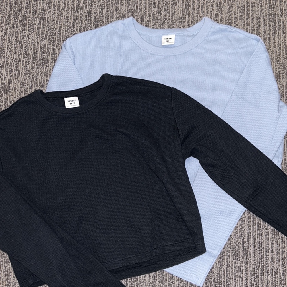 BUNDLE - Aritzia Baby Waffle Long-sleeve in Black and Dune Blue